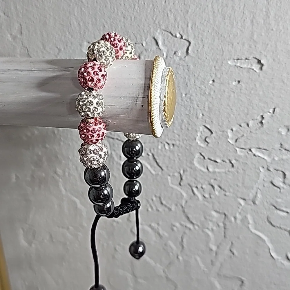 Pinkand white crystal hematite bracelet 🆕